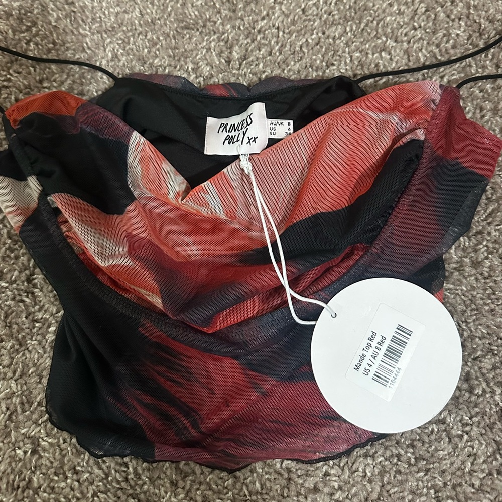 Princess Polly Red & Black Mesh Cowl Neck Camisole